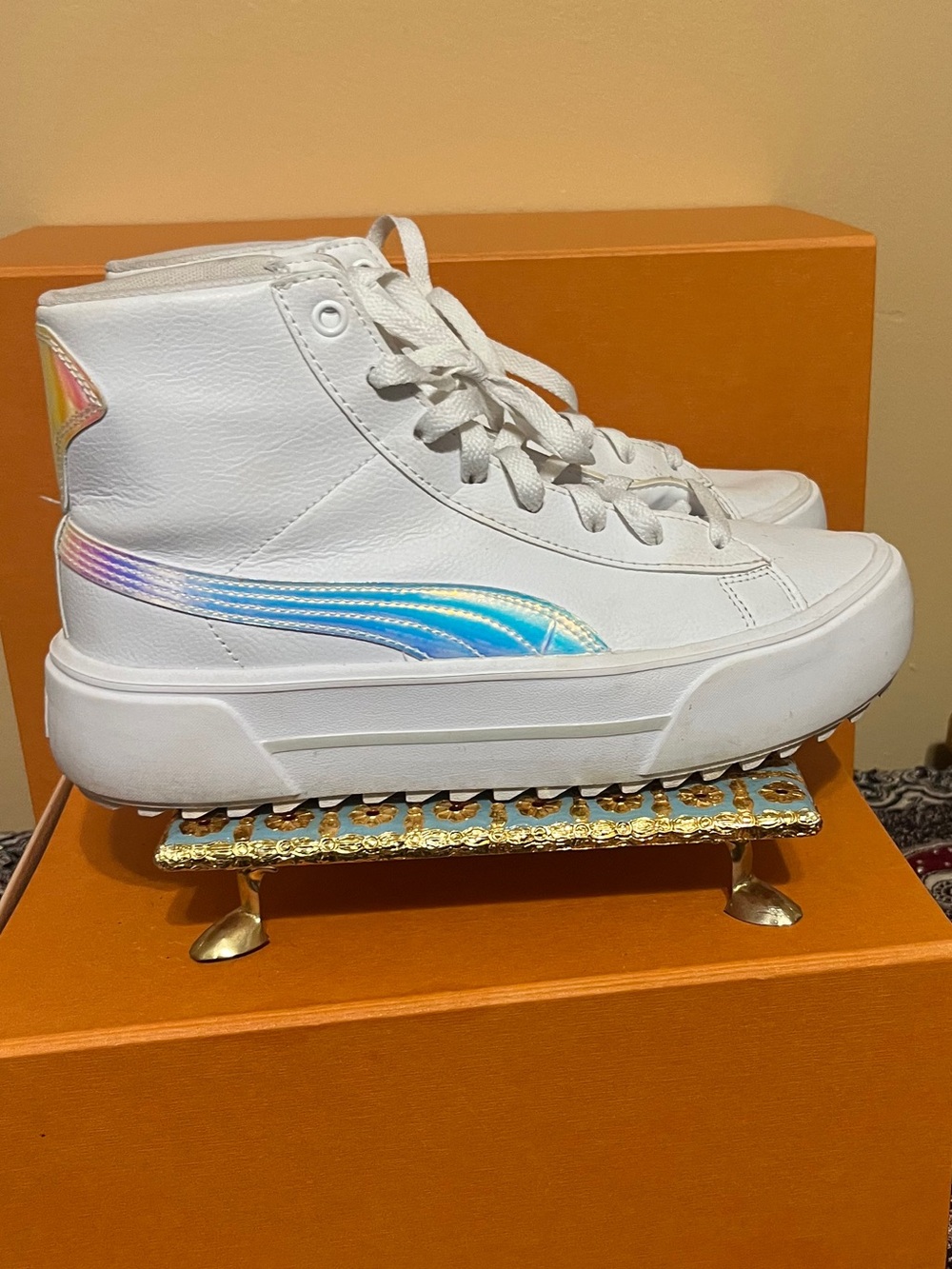 Puma Up Mid Women's Sneakers White Iridescent High Top Shoes Size 8 385414-01